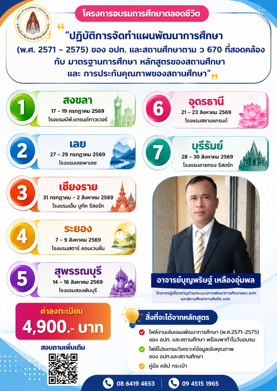 โครงการฝึกอบรมเชิงปฏิบัติการหลักสูตร “ปฏิบัติการจัดทำแผนพัฒนาการศึกษา (พ.ศ. 2571 – 2575) ของ อปท. และสถานศึกษา ตาม ว 670 ที่สอดคล้องกับ มาตรฐานการศึกษา หลักสูตรของสถานศึกษา และ การประกันคุณภาพของสถานศึกษา”1สข 2ล 3ชร 4รย 5สบ 6อด 7บร